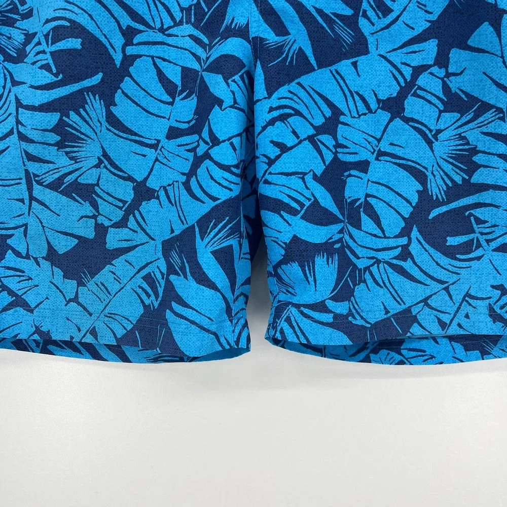 Eddie Bauer Mens Blue Tropical Palm Leaf Print Swim‎ Trunks Mesh Lining Size M